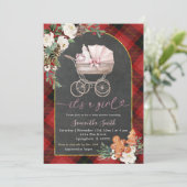 Invitation C'est une fille Porte bébé Rouge Noir Plaid Douche (Debout devant)