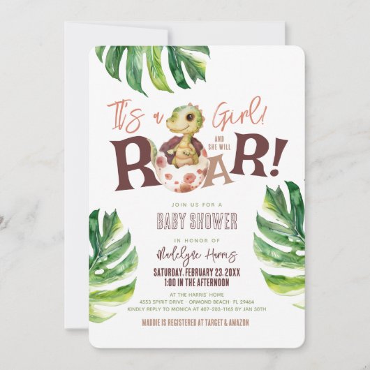 Invitation C'est une fille qu'elle va rôtir Baby shower d'oeu (Devant)
