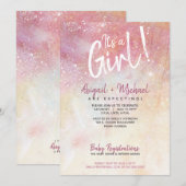 Invitation C'est une fille rose aquarelle Baby shower de pein (Devant / Derrière)