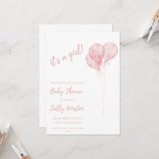 Invitation C'est une fille rose ballons Baby shower Invitatio