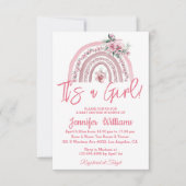 Invitation c'est une fille rose boho baby shower floral minim (Devant)