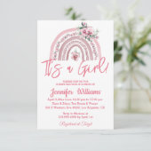 Invitation c'est une fille rose boho baby shower floral minim (Debout devant)