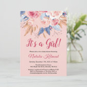 Invitation C'est une fille rose botanique Baby shower floral (Debout devant)