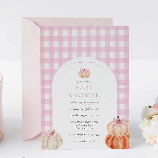 Invitation C'est une fille rose Bow Citrouille Arch Baby show