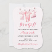 Invitation C'Est Une Fille Rose Clothesline Baby shower Fille (Devant)