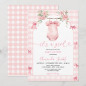 Invitation C'est une fille rose En vichy bow Baby shower flor (Devant / Derrière)
