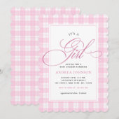 Invitation C'est une fille rose En vichy un Baby shower d'hiv (Devant / Derrière)