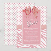 Invitation C'est une fille rose et Baby shower blanc (Devant / Derrière)