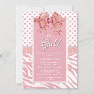 Invitation C'est une fille rose et Baby shower blanc