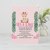 Invitation C'Est Une Fille, Rose, Girafe, Baby shower (Debout devant)
