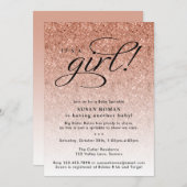 Invitation C'est une fille Rose Gold Ombre Parties scintillan (Devant / Derrière)