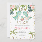 Invitation C'est une fille rose or Dinosaure Douche Couple (Devant)