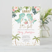 Invitation C'est une fille rose or Dinosaure Douche Couple (Debout devant)