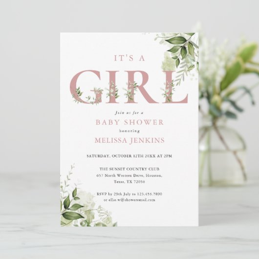 Invitation C'Est Une Fille Rose Verdoyante Tout En Un Baby sh (Debout devant)