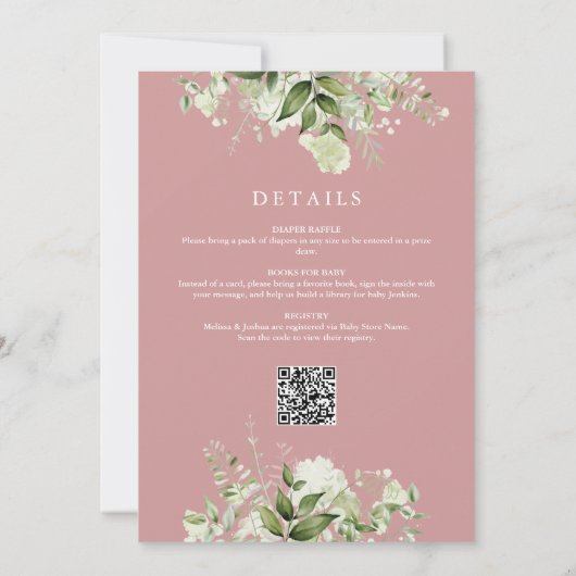 Invitation C'Est Une Fille Rose Verdoyante Tout En Un Baby sh (Dos)