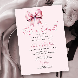Invitation C'est une fille ruban rose fille coquette baby sho