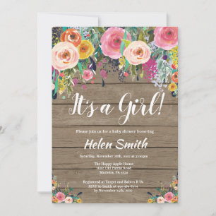 Invitation C'est une fille Rustique Baby shower Floral Invita