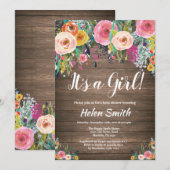 Invitation C'est une fille Rustique Baby shower Floral Invita (Devant / Derrière)