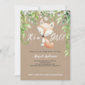 Invitation C'est une fille, Rustique, Bois, Verdure, Baby sho (Devant)