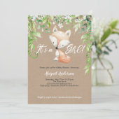 Invitation C'est une fille, Rustique, Bois, Verdure, Baby sho (Debout devant)