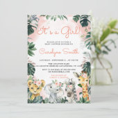 Invitation C'est une fille Safari Animaux Baby shower Invitat (Debout devant)