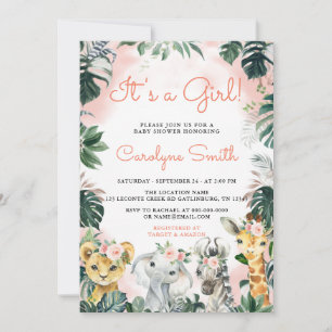 Invitation C'est une fille Safari Animaux Baby shower Invitat
