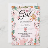 Invitation C'est une fille Safari fille Baby shower rose Jung (Devant)