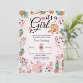 Invitation C'est une fille Safari fille Baby shower rose Jung (Debout devant)