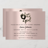 Invitation C'est une fille Script Baby shower Pieds Rose noir (Devant / Derrière)