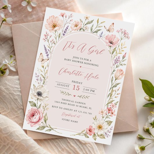 Invitation C'est une fille Shower Floral pour Bébé