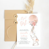 Invitation C'est une fille simple Eléphant & Baby shower de b