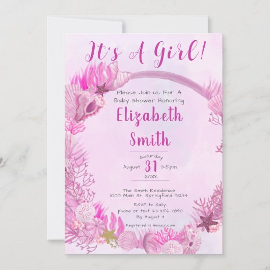 Invitation C'est une fille sous le Baby shower rose mou de la (Devant)