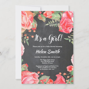 Invitation C'est une fille - Tableau noir pour Baby Shower à 