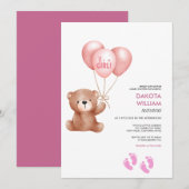 Invitation C'Est Une Fille Teddy Bear Balloon Baby shower (Devant / Derrière)
