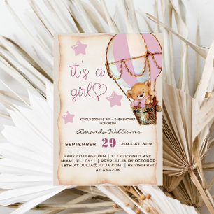 Invitation C'est une fille Teddy Bear Rustic Baby Girl Douche