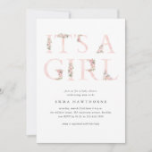 Invitation C'est une fille typographie florale Baby shower ro (Devant)