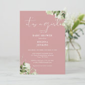 Invitation C'Est Une Fille Verdoyante Dusty Baby shower Rose (Debout devant)