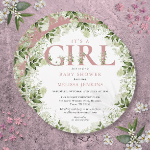 Invitation C'est une fille verdure rose poussiéreuse lettre B
