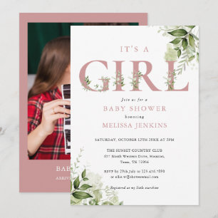 Invitation C'est une fille verdure rose poussiéreux Photo Bab