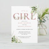 Invitation C'est une fille, verdure rose, tout-en-un pour une (Debout devant)
