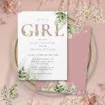 Invitation C'est une fille verte Dusty Lettre Rose Baby showe<br><div class="desc">C'est une invitation à baby shower fille avec élégante typographie rose rose poussiéreuse et joli feuillage botanique verdoyant. Conçu par Thisisnotme©</div>