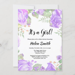 Invitation C'est une fille violet Baby shower floral Invitati