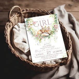 Invitation C'est une fille Woodland Fox Floral Baby Girl Show