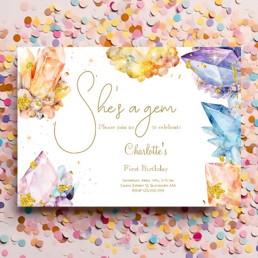 Invitation C'est une Gem Birthday Crystals Girl'aquarelle
