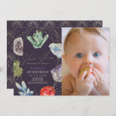 Invitation C'est une Gem Crystals Gemstone 1er anniversaire P (Devant / Derrière)