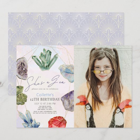 Invitation C'est une Gem Crystals Gemstone Girl Birthday Phot (Devant / Derrière)