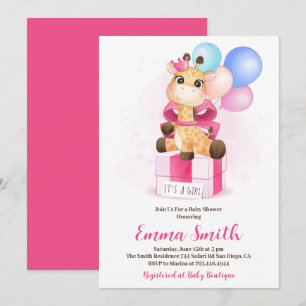 Invitation C'est une girafe aquarelle Baby Shower fille