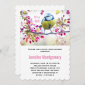 Invitation C'est une jolie fille Bleue Oiseau Springtime Baby (Devant / Derrière)