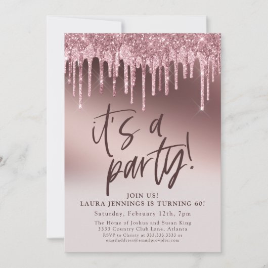 Invitation C'est une Parties scintillant rose fête 60e annive (Devant)