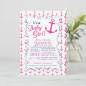 Invitation C'est une petite fille Ancre Baby shower nautique (Debout devant)